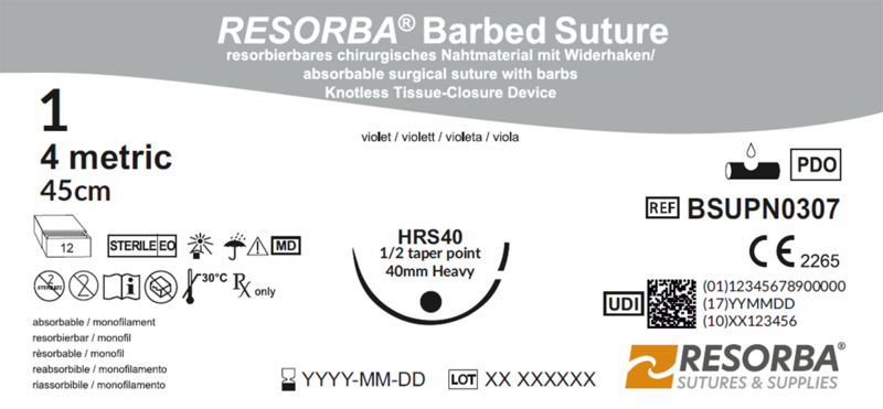 РЕСОРБА Барбд Сичер USP1 фіолет. з борідками 45см, збіл.кол.голка 40мм, 1/2кола